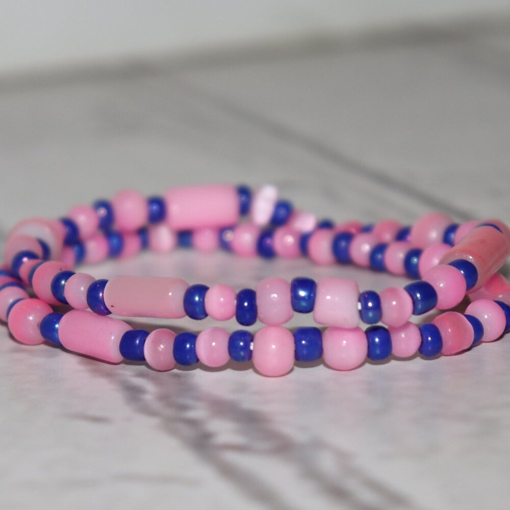 🌸💙 Pink & Blue Glass Beaded Bracelet Set · 7" · Cotton Candy Glow ✨